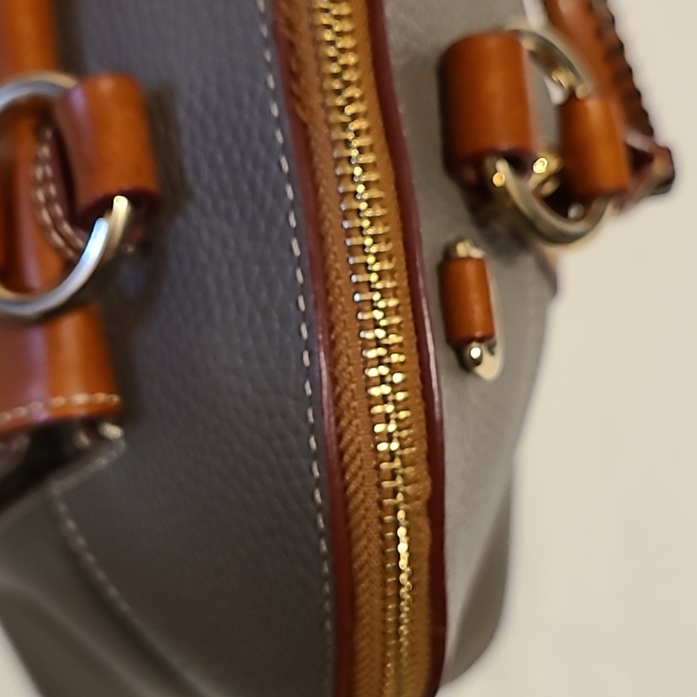 Dooney & Bourke Aubrey Satchel Purse Grey Brown Leather Bag Pebbled - Picture 14 of 16